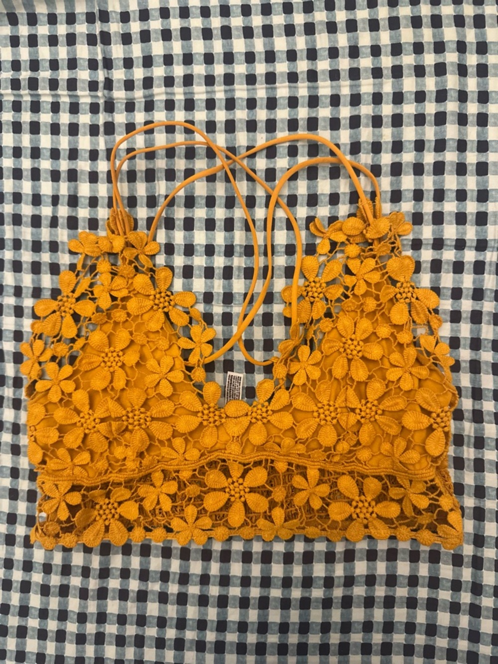 Free People Crochet Floral Bralette Top in Mustard Yellow